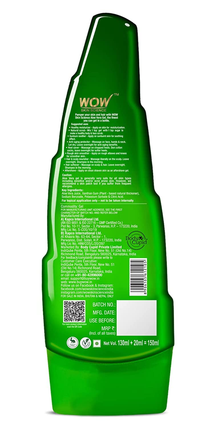 WOW Skin Science 99% Pure Aloe Vera Gel for Face, Skin & Hair - 150ml